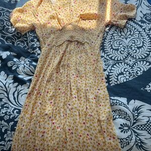 Free People Floral Yellow Dress with Leaf Accents